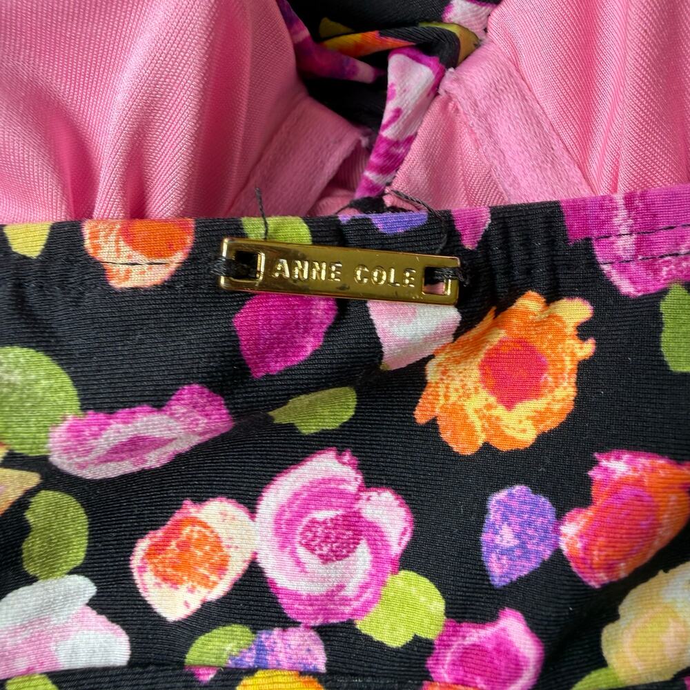 Anne Cole Black Floral Twist Front Tankini Swimsuit Top Sz 18W Ruching Padded - Picture 8 of 9